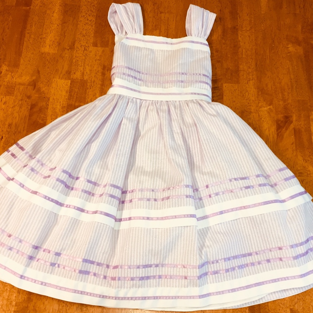 Lavender and silver pinstriped girls Easter dress